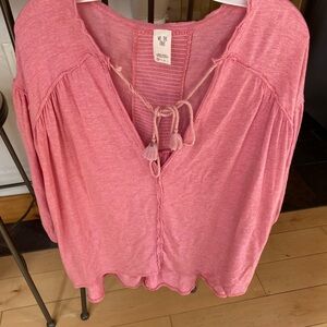 We The Free Rose Pink Tie-Front Peasant Tunic